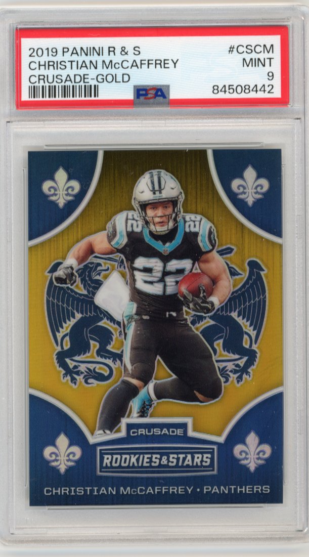 2019 Panini Rookies & Stars Christian McCaffrey Crusade #CS-CM - Gold #/10 PSA 9 Panthers