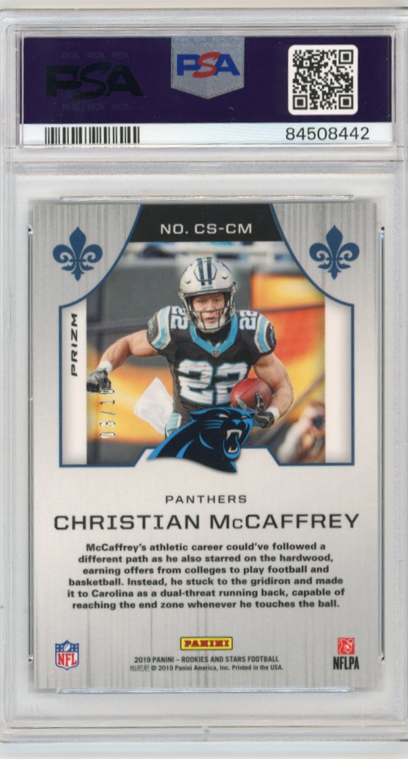 2019 Panini Rookies & Stars Christian McCaffrey Crusade #CS-CM - Gold #/10 PSA 9 Panthers