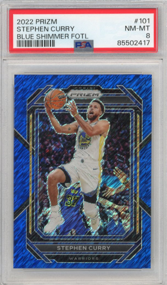 2022/23 Panini Prizm Stephen Curry #101 - Blue Shimmer #/35 PSA 8 Warriors