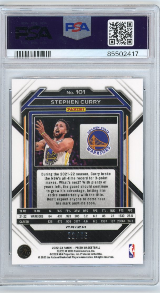 2022/23 Panini Prizm Stephen Curry #101 - Blue Shimmer #/35 PSA 8 Warriors