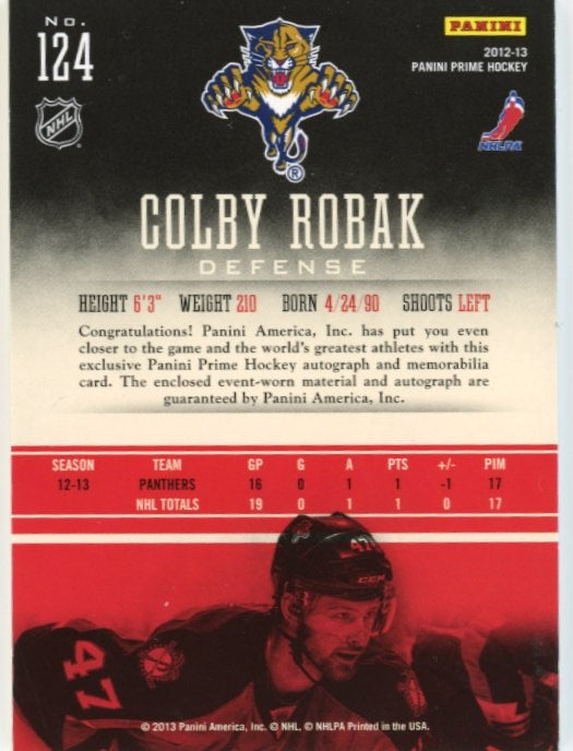 2013 Panini Prime Colby Robak Prime Rookies RC #124 - Autograph Quad Relic #/50 Panthers