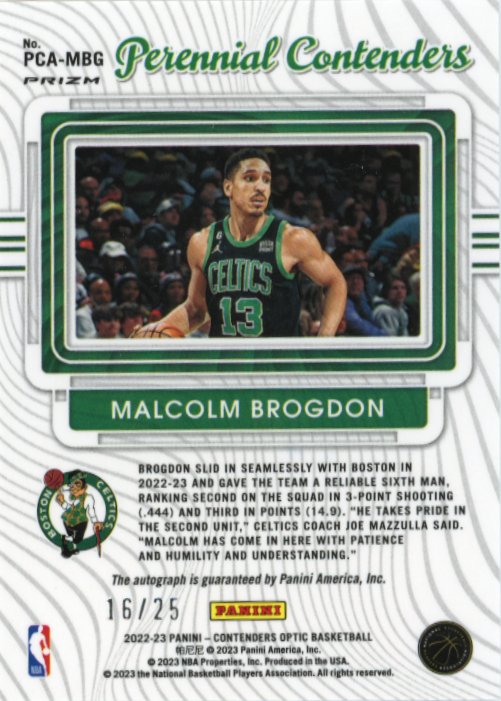 2022/23 Panini Contenders Optic Malcolm Brogdon Perennial Contenders #PCA-MBG - Autograph Orange #/25 Celtics