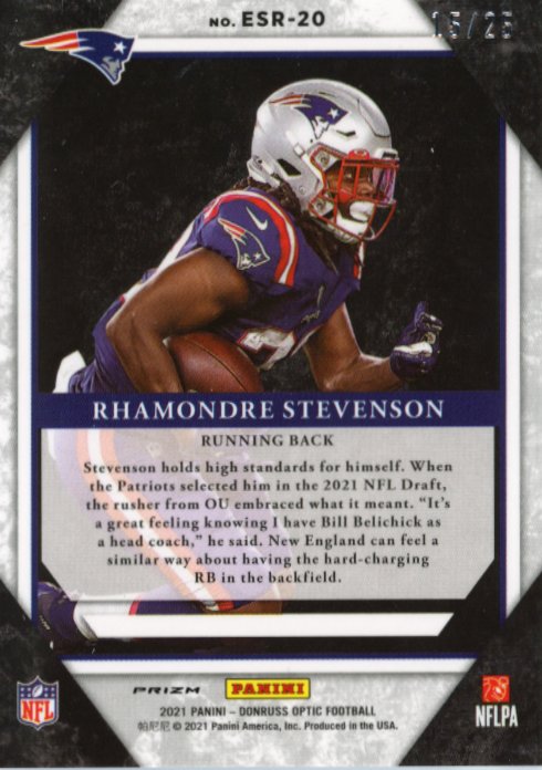 2021 Panini Donruss Optic Rhamondre Stevenson #ESR-20 - #/25 Purple Stars