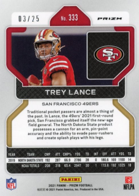 2021 Panini Prizm Trey Lance RC #333 - Blue Shimmer #/25 49ers