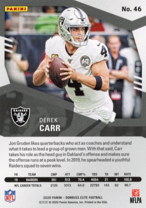 2020 Panini Donruss Elite Derek Carr Razzle Dazzle #46 - Case Hit