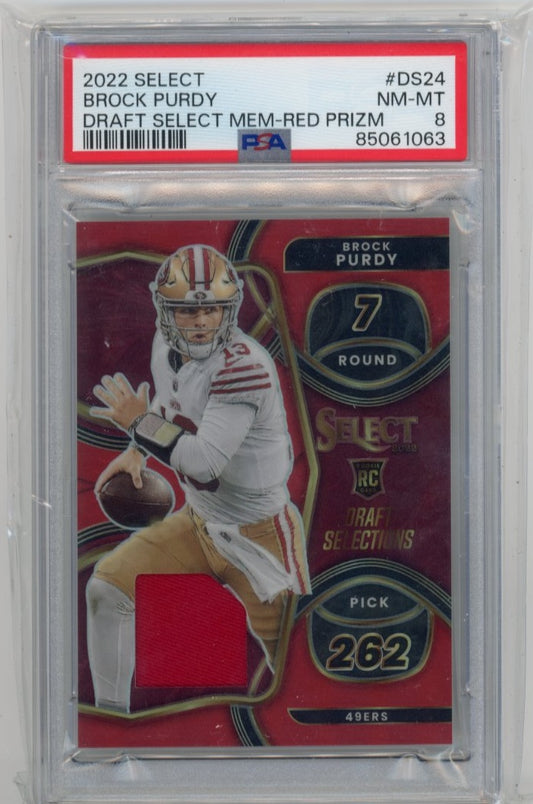 2022 Panini Select Brock Purdy Draft Selections RC #DS-24 - Relic Red PSA 8 49ers