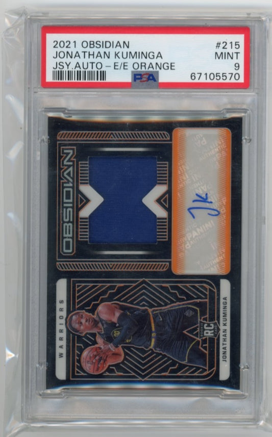 2021/22 Panini Obsidian Jonathan Kuminga RC #215 - Orange #/35 Autograph Relic PSA 9 Warriors