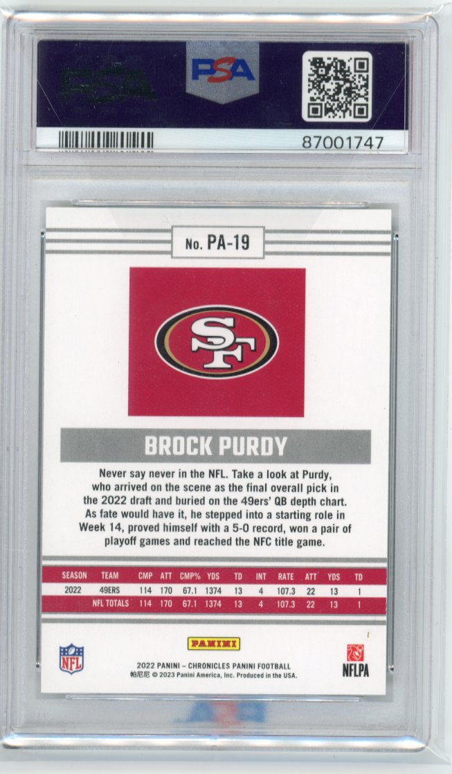 2022 Panini Chronicles Brock Purdy RC #PA-19 - PSA 9 49ers