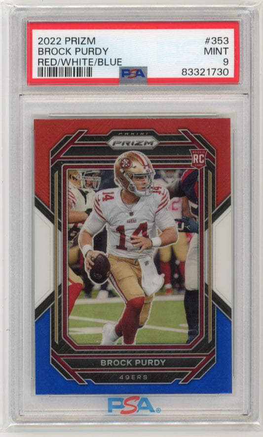 2022 Panini Prizm Brock Purdy RC #353 - Red White Blue PSA 9 49ers