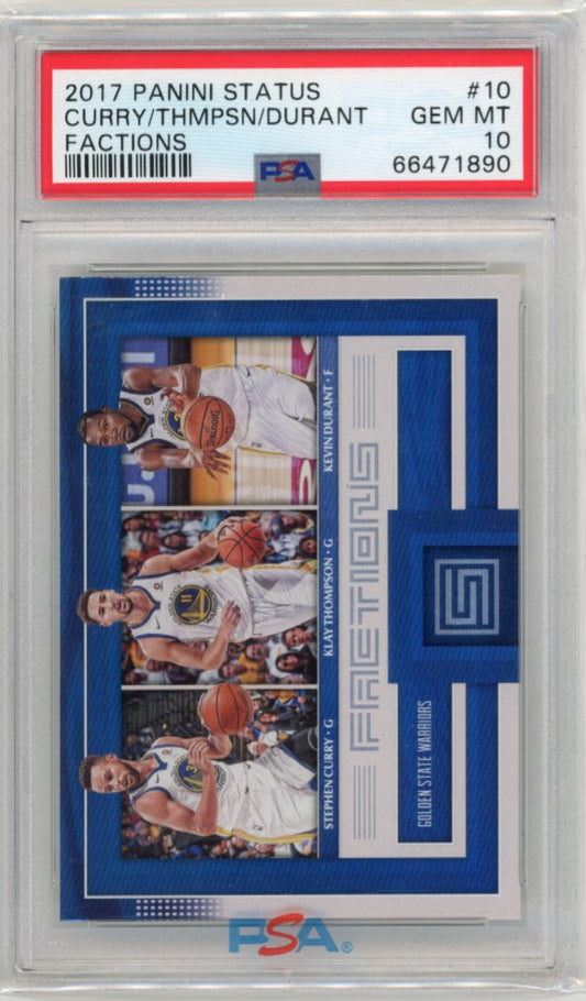 2017/18 Panini Status Factions Stephen Curry / Klay Thompson / Kevin Durant #10 - PSA 10 Warriors