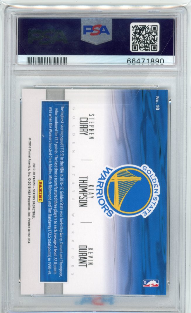 2017/18 Panini Status Factions Stephen Curry / Klay Thompson / Kevin Durant #10 - PSA 10 Warriors