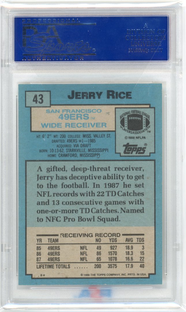 1988 Topps Jerry Rice #43 - PSA 10 49ers