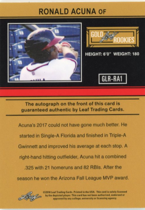2018 Leaf Ronald Acuna Jr Ultimate Draft #GLR-RA1 - #/25 Autograph Braves