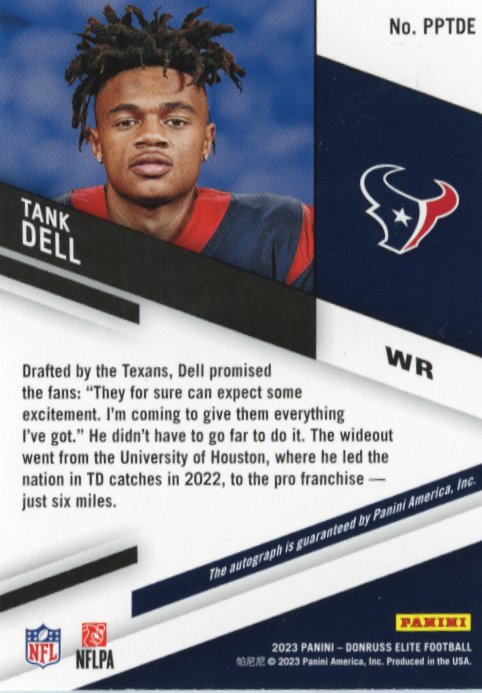 2023 Panini Donruss Elite Tank Dell Pen Pals RC #PPTDE - Autograph Texans