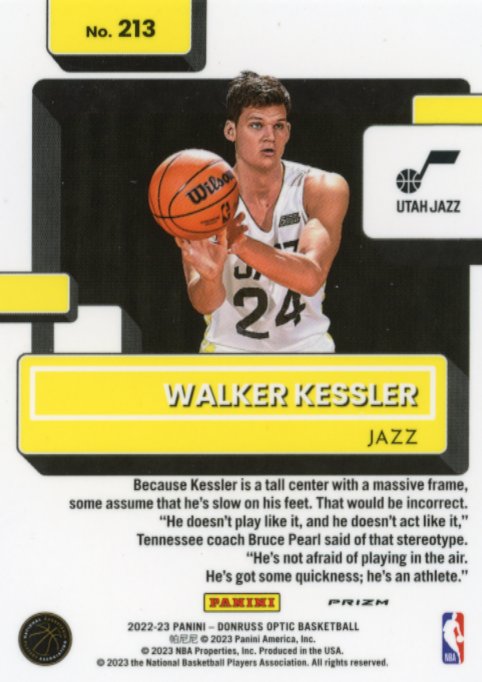 2022/23 Panini Donruss Optic Walker Kessler Rated Rookie RC #213 - Checkerboard Jazz