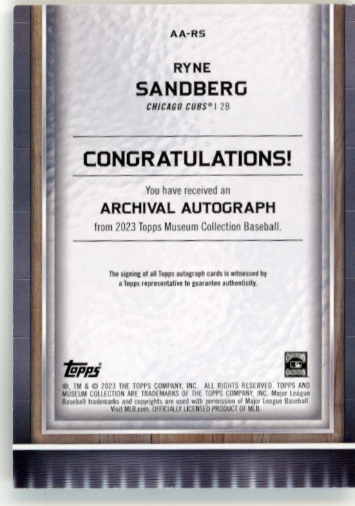 2023 Topps Museum Collection Ryne Sandberg #AA-RS - Autograph #/99 Cubs