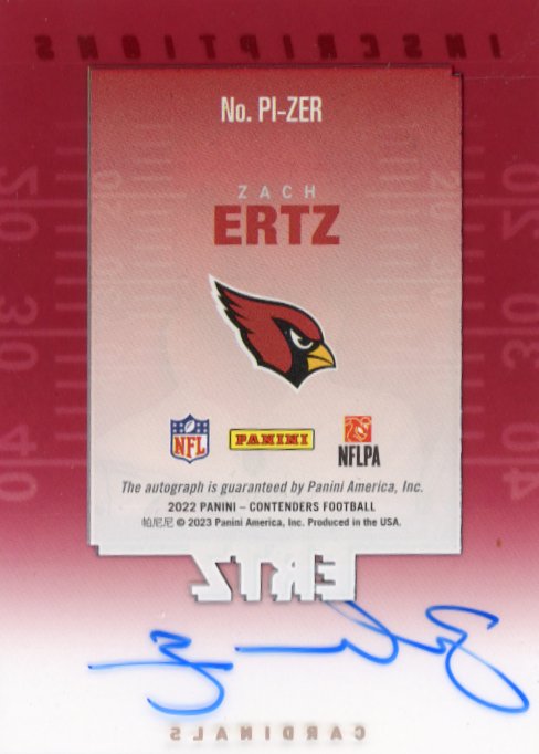 2022 Panini Contenders Zach Ertz Inscriptions #PI-ZER - Pink Autograph #/100 Cardinals