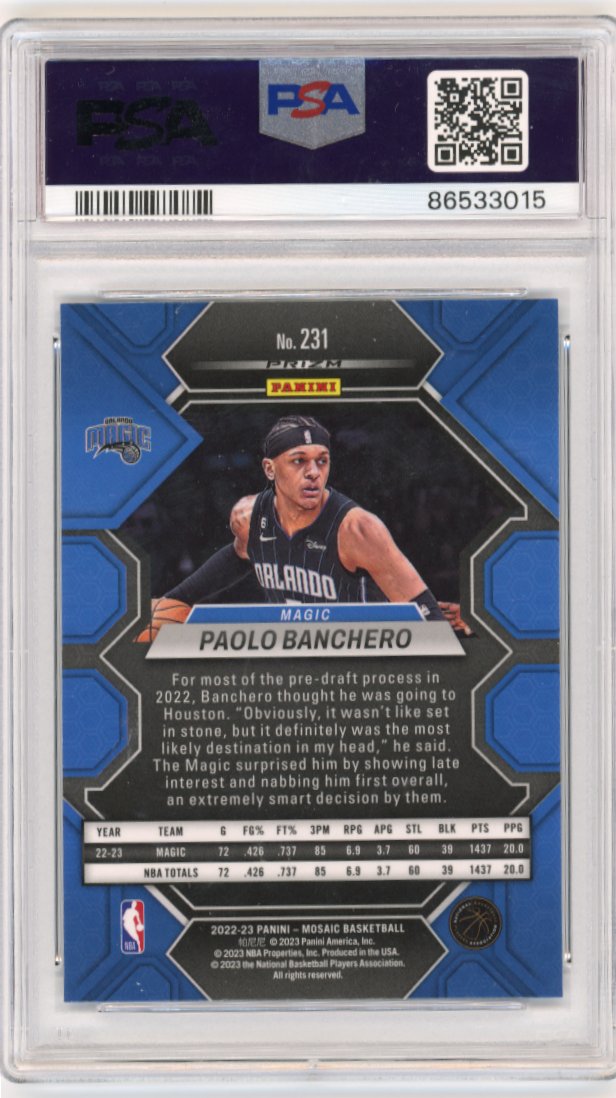 2022/23 Panini Mosaic Paolo Banchero RC #231 - Reactive Blue PSA 10 Magic