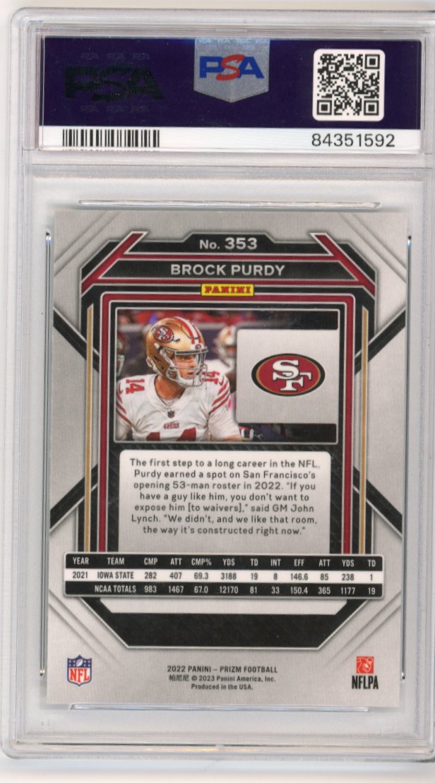 2022 Panini Prizm Brock Purdy RC #353 - PSA 9 49ers