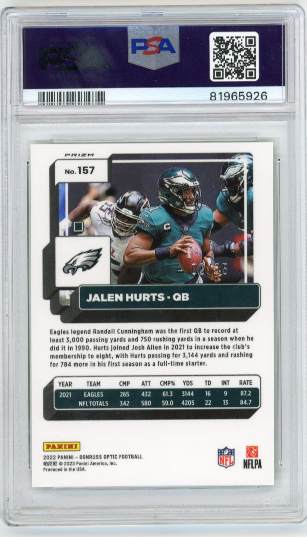 2022 Panini Prizm Jalen Hurts #157 - #/35 Lime Green PSA 10 Eagles