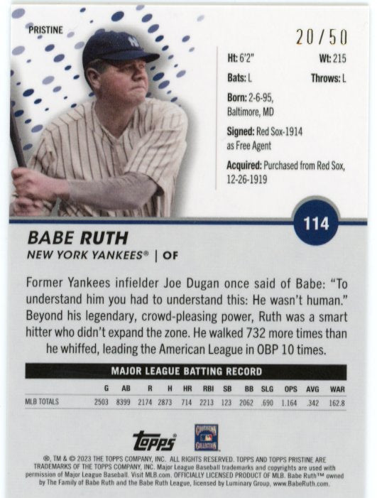 2023 Topps Pristine Babe Ruth #114 - #/50 Gold Yankees