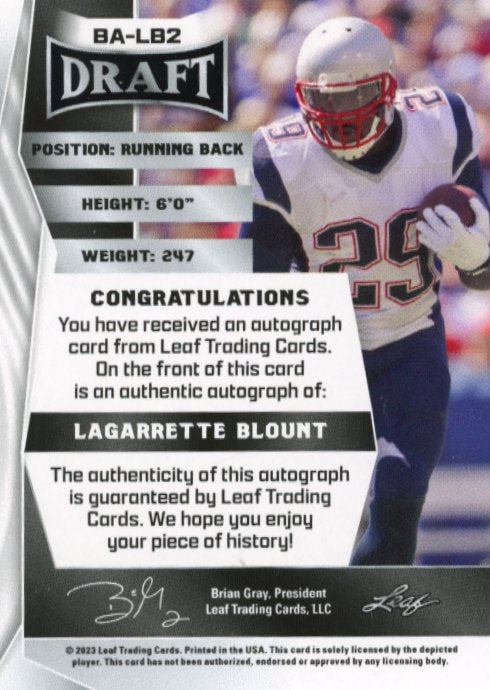 2023 Leaf Draft Lagarrette Blount #BA-LB2 - Autograph Patriots