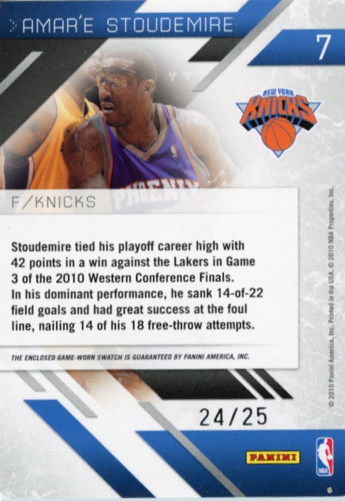 2010 Panini Prestige Amar'e Stoudemire #7 - #/25 Patch Knicks