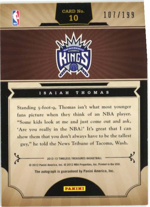 2012 Panini Timeless Treasures Isaiah Thomas #10 - Autograph Kings