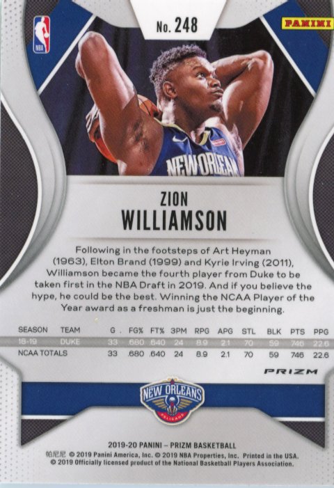 2019 Panini Prizm Zion Williamson RC #248 - Green Pelicans