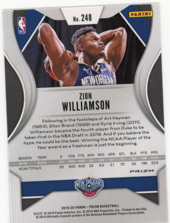 2019 Panini Prizm Zion Williamson RC #248 - RWB Pelicans