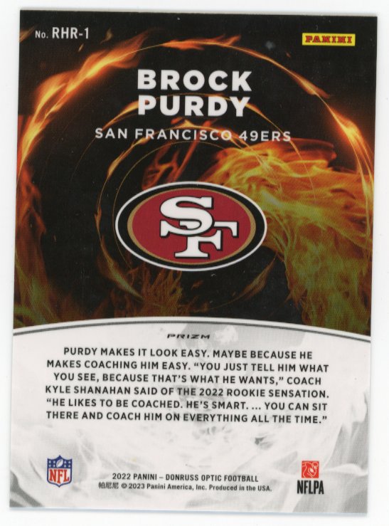 2022 Panini Optic Brock Purdy Red Hot Rookies RC #RHR-1 - 49ers