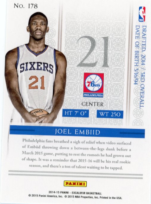 2015 Panini Excalibur Joel Embiid RC #178 - 76ers