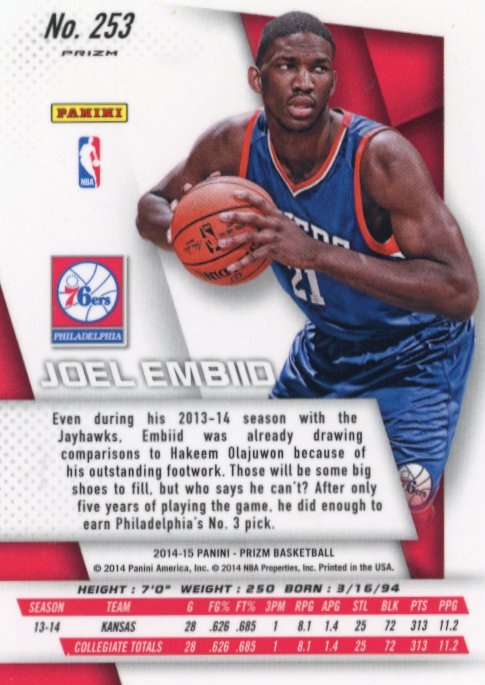 2014 Panini Prizm Joel Embiid RC #253 - Refractor 76ers