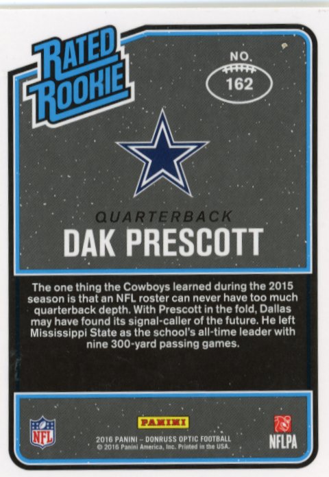 2016 Panini Optic Dak Prescott Rated Rookie RC #162 - Cowboys