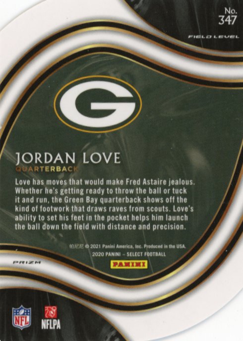 2020 Panini Select Jordan Love Field Level Dye-Cut RC #347 - Orange Packers