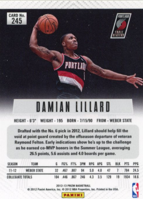 2012 Panini Prizm Damian Lillard RC #245 - Trailblazers