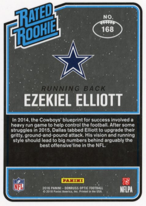 2016 Panini Optic Ezekiel Elliot Rated Rookie RC #168 - Cowboys