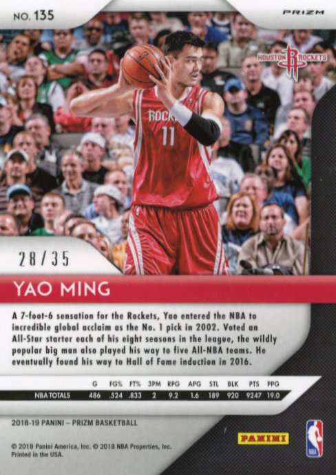 2018/19 Panini Prizm Yao Ming #135 - Purple Pulsar #/35 Rockets