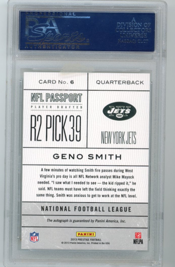 2013 Panini Prestige Geno Smith NFL Passport RC #6 - Autograph PSA 10 Jets