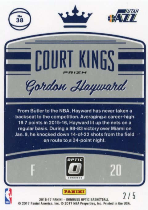 2016/17 Panini Donruss Optic Gordon Hayward Court Kings #38 - Green #/5 Jazz