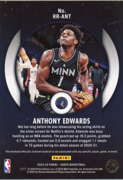 2023/24 Panini NBA Hoops Anthony Edwards Rookie Remembrance #RR-ANT - Relic Timberwolves