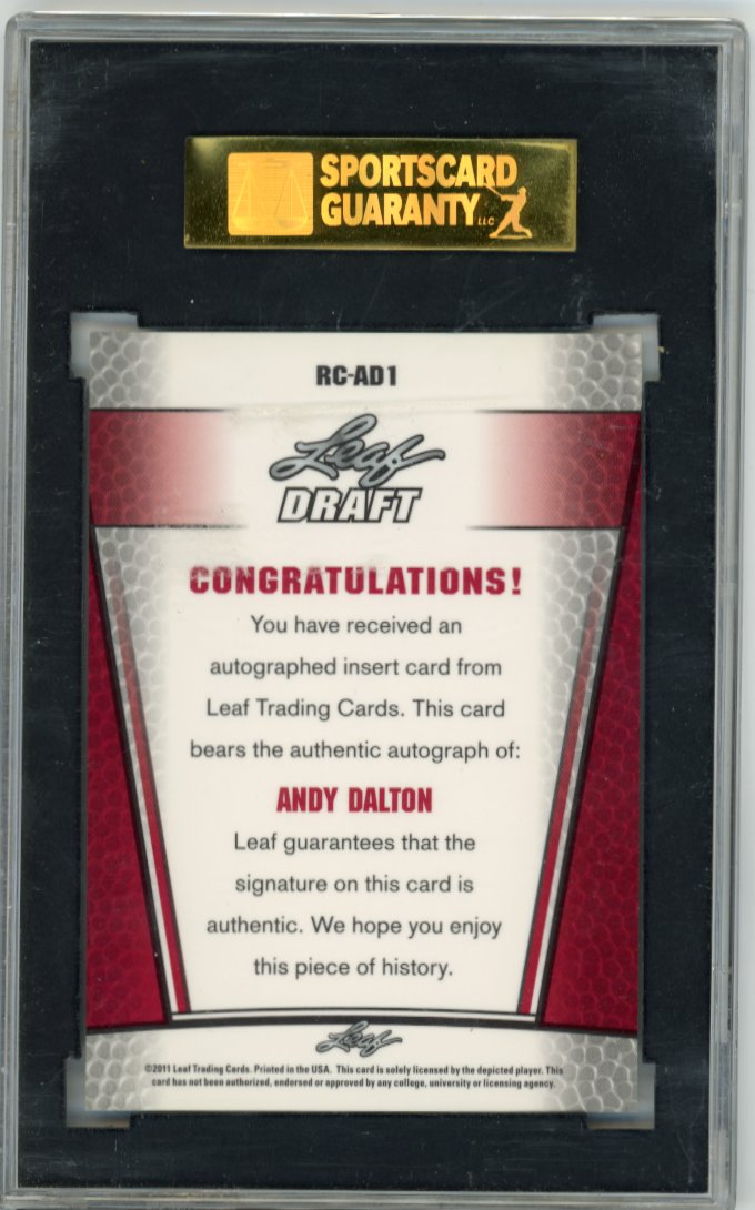 2011 Leaf Draft Andy Dalton #RC-AD1 - Autograph SGC 10 Panthers