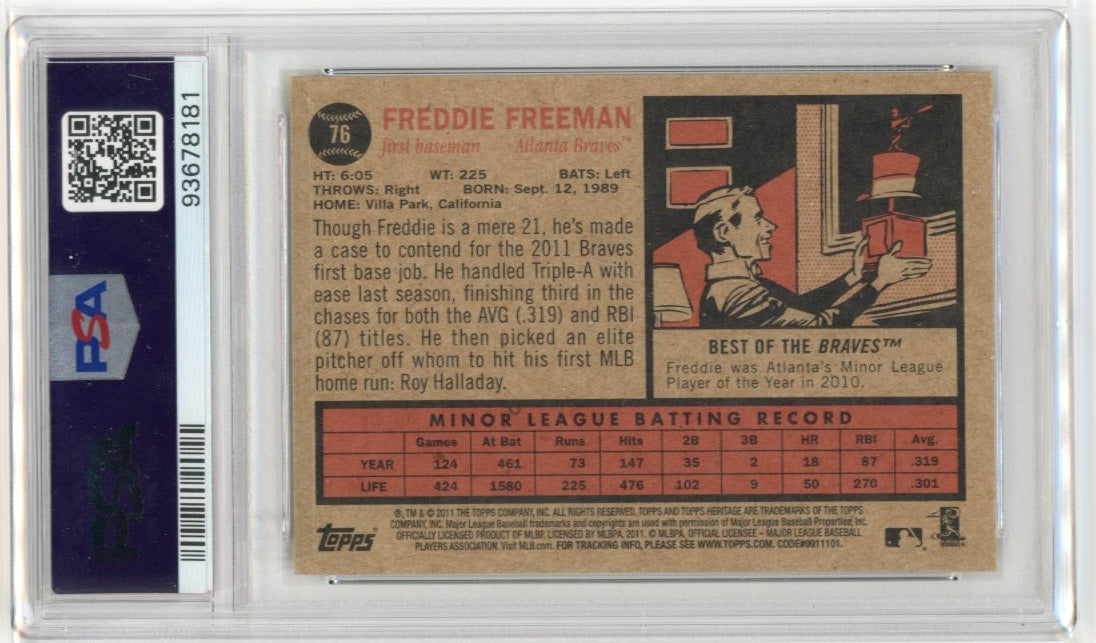 2011 Topps Heritage Freddie Freeman #76 - PSA 9 Braves