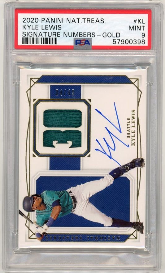 2020 Panini National Treasures Kyle Lewis #KL - Signature Numbers Gold Patch Autograph #/49 PSA 9 Mariners