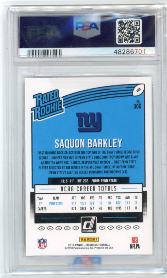 2018 Panini Donruss Saquon Barkley #306 - PSA 10 Giants