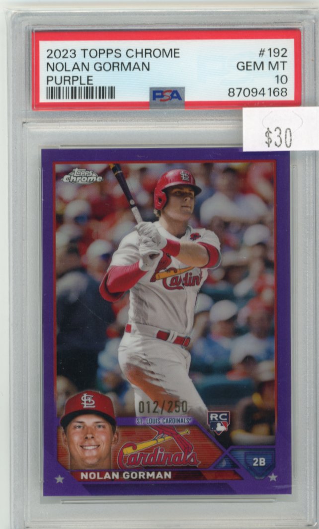 2023 Topps Chrome Nolan Gorman RC #192 - Purple #/250 PSA 10 Cardinals