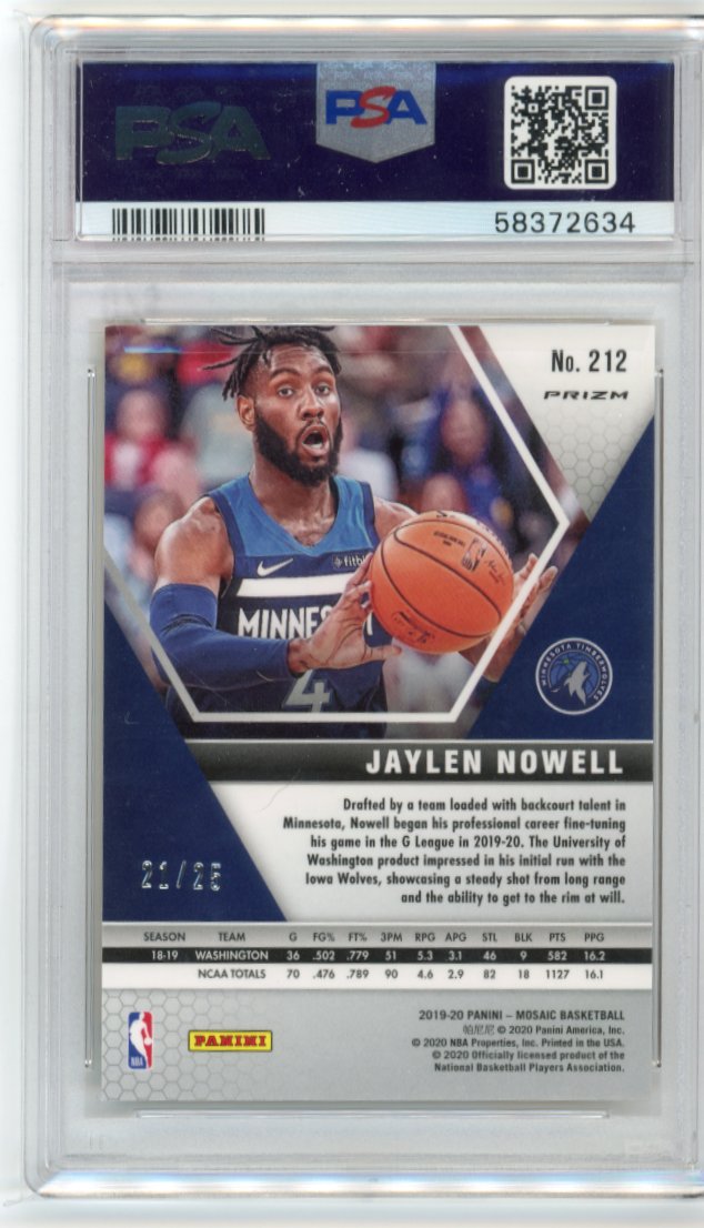 2019 Panini Mosaic Jaylen Nowell RC #212 - Orange Fluorescent #/25 PSA 10 Timberwolves