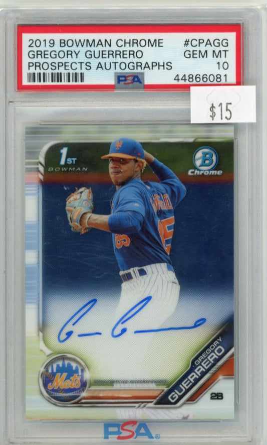 2019 Topps Bowman Chrome Gregory Guerrero #CPAGG - Prospects Autographs 1st Bowman PSA 10 Mets