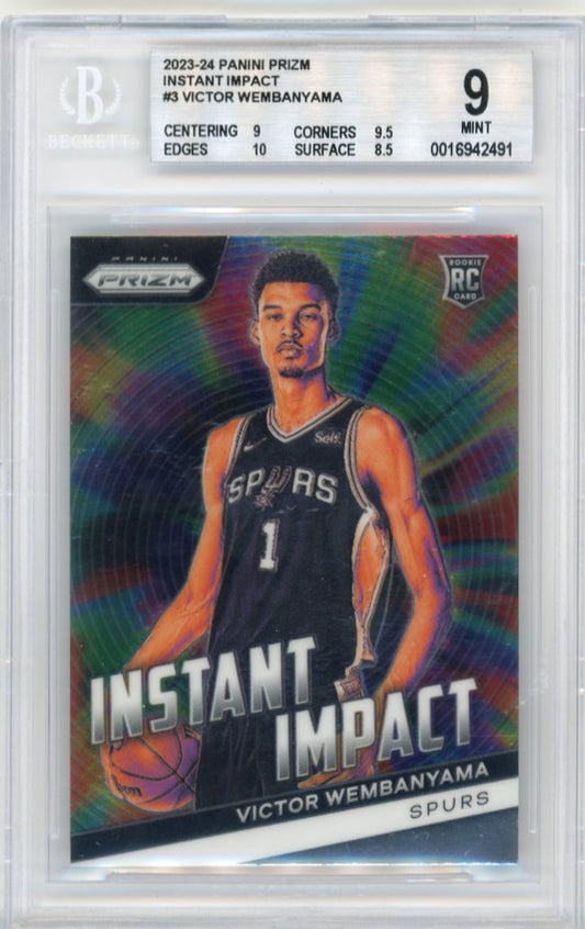 2023/24 Panini Prizm Victor Wembanyama RC #3 - Instant Impact Beckett 9 Spurs