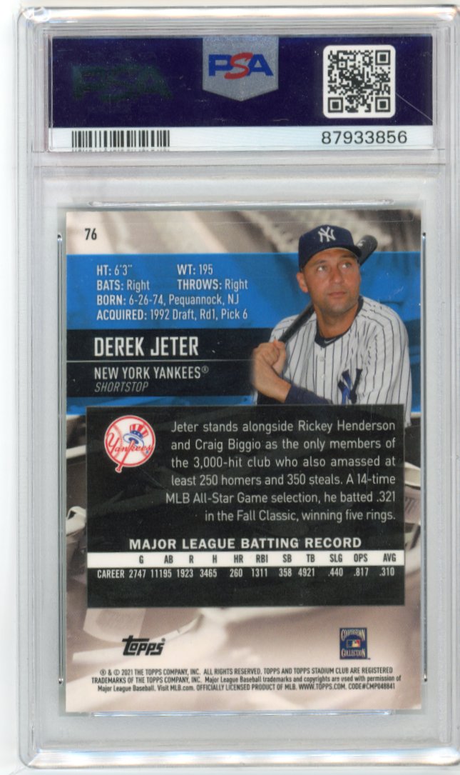 2021 Topps Stadium Club Chrome Derek Jeter #76 - 1991 Stadium Club PSA 10 Yankees